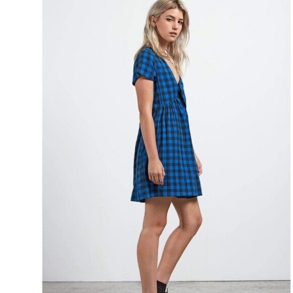 NWOT Volcom Buffalo Plaid Babydoll Dress - Picture 4 of 11